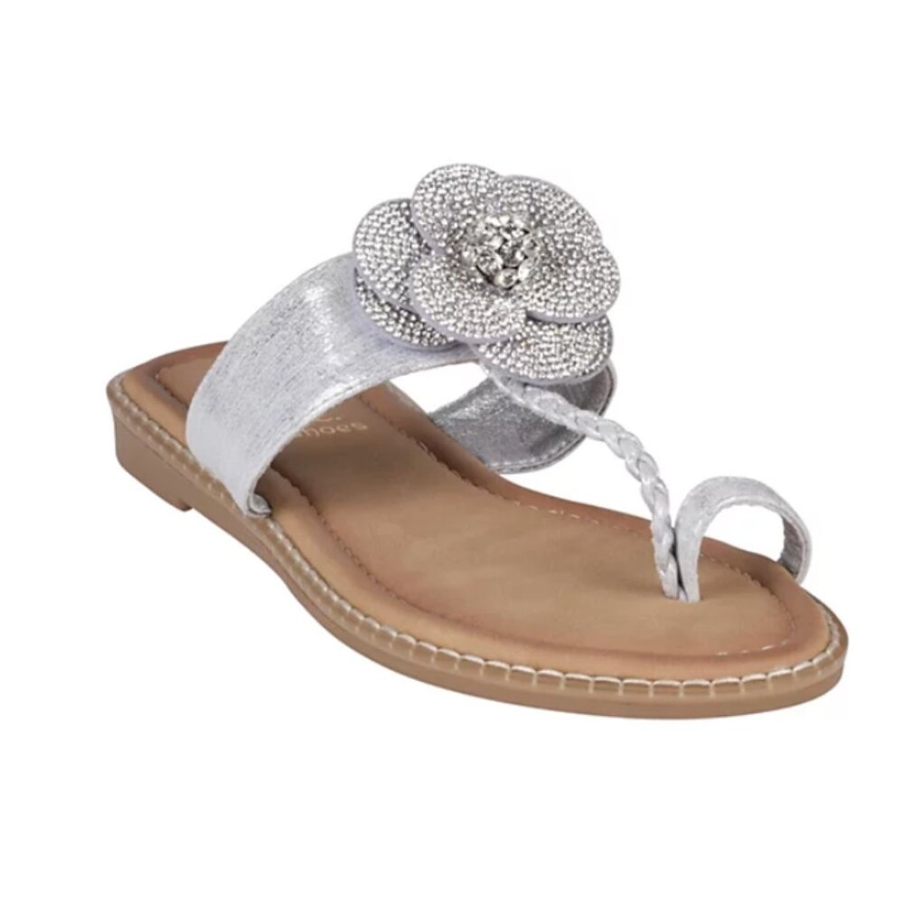 GC Shoes Women's Blossom Flower Embellished Toe Ring Flat Sandals 7.5